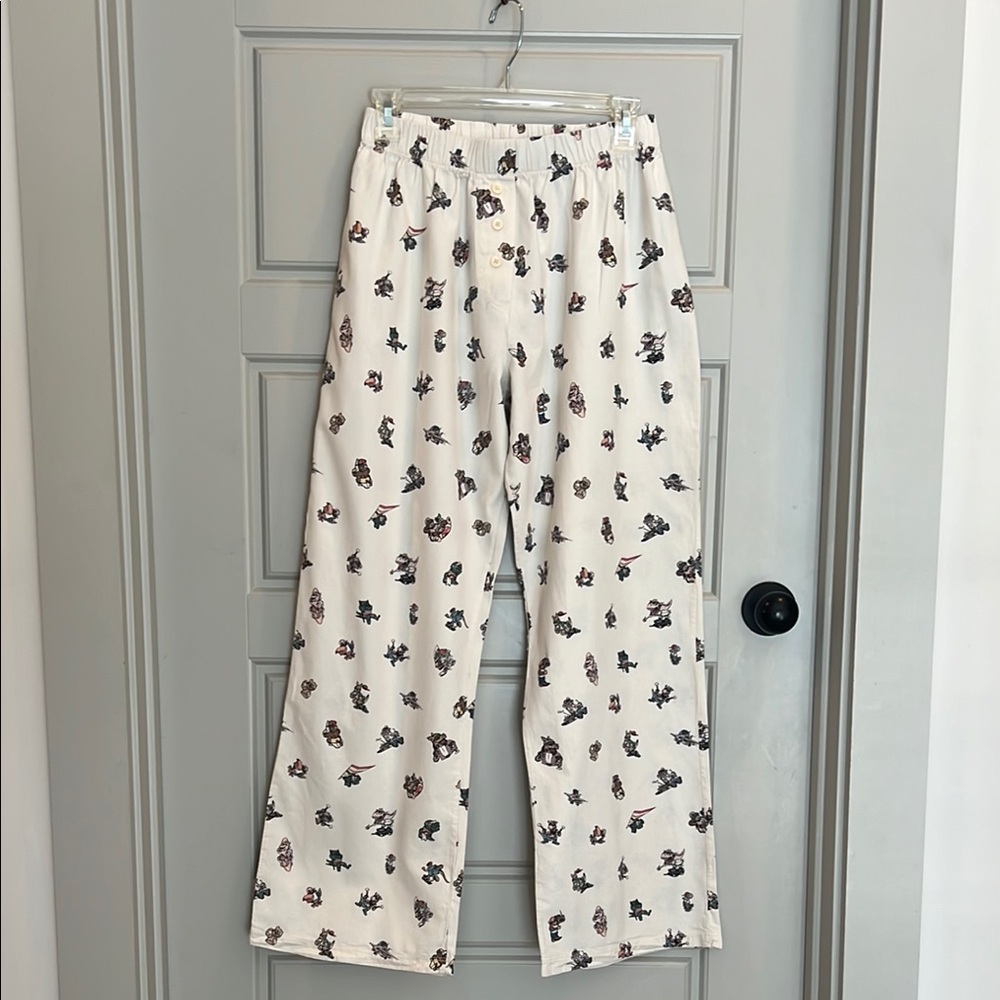 Brandy Melville White Pajama Pants with Cartoon Graphic Print